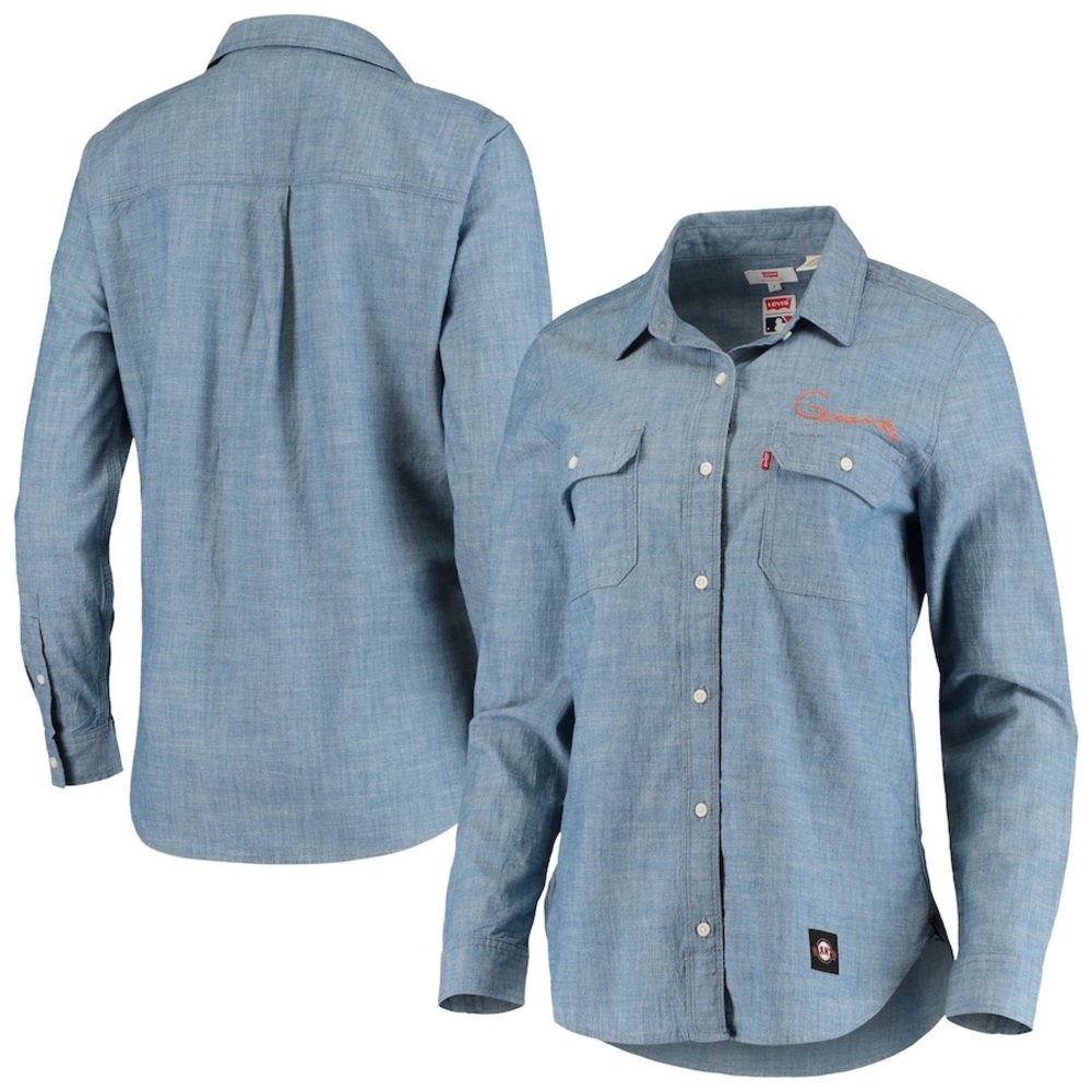 Women's San Francisco Giants Levi's Blue Chambray Long Sleeve Button-Up Shirt